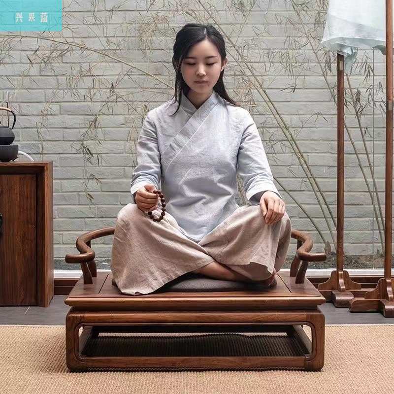 新中式禅椅北方实木圈椅单人椅子盘腿打坐禅凳老榆木禅意禅修家具