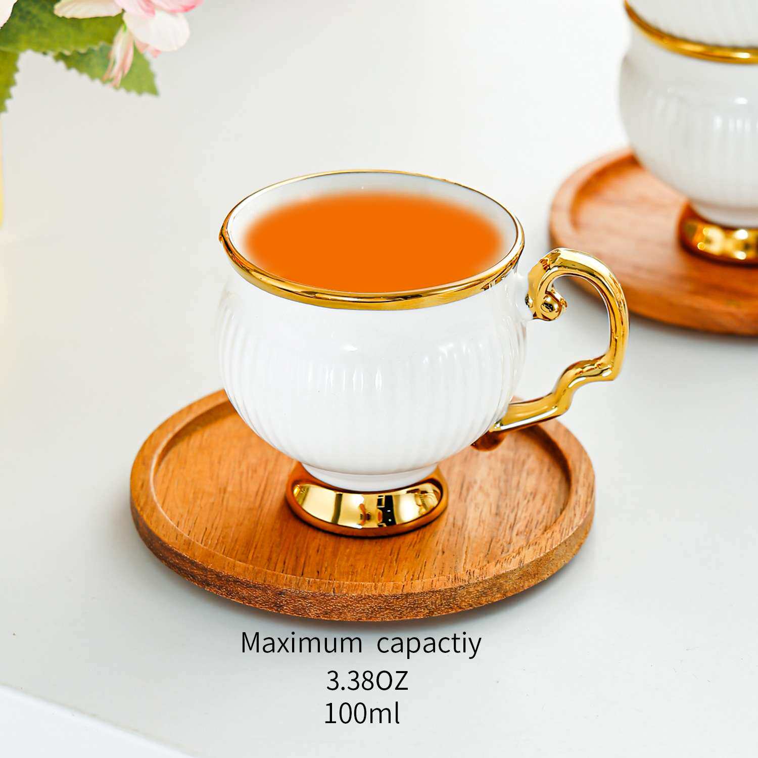 陶瓷浓缩咖啡杯套装欧式简约金边咖啡杯带竹木杯垫杯碟下午茶茶具