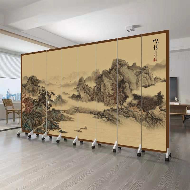 中式屏风隔断客厅遮挡卧室玄关可移动折叠墙办公室山水画仿古室内