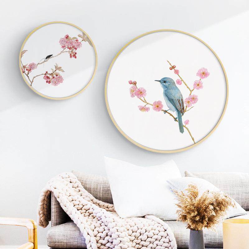 新中式禅意花鸟圆形装饰画茶室民宿圆框挂画客厅餐厅书房画壁画,3C数码配件,USB灯,淘宝优惠券,粉丝福利购,淘宝优惠卷