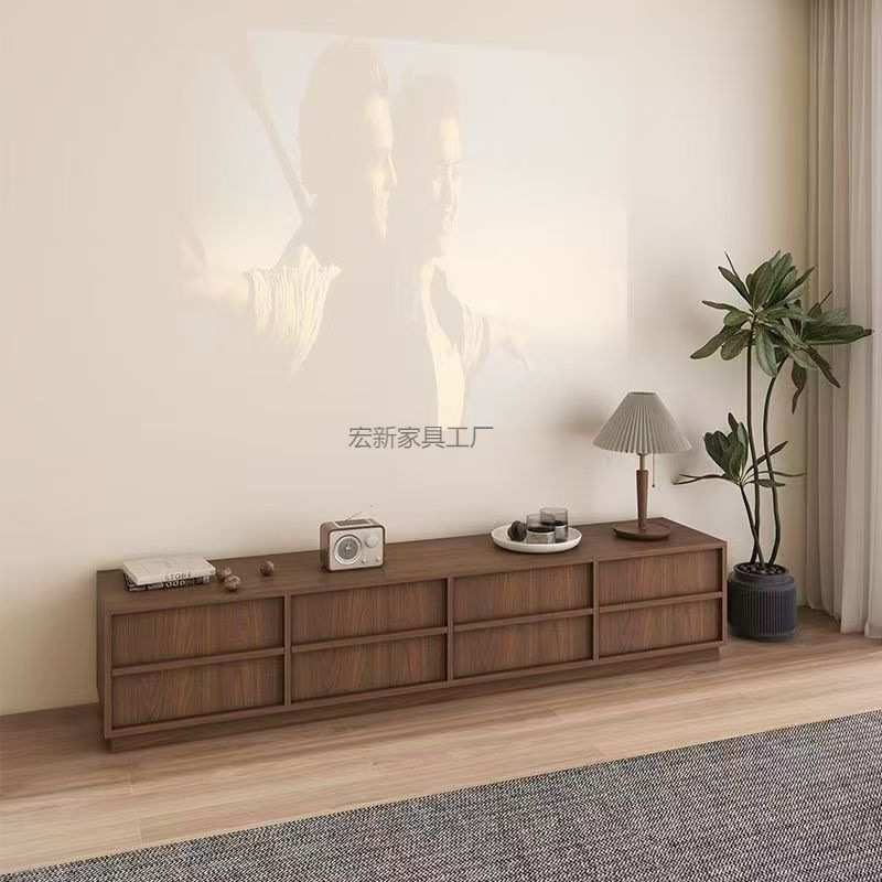 Hx1实木中古风电视柜客厅家用边柜抽屉收纳落地储物柜多层带柜门