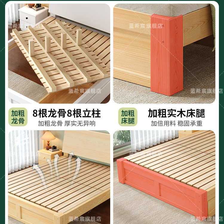 原木实木床现代简约1.5米双人床主卧家用经济型出租房1.2单人床架