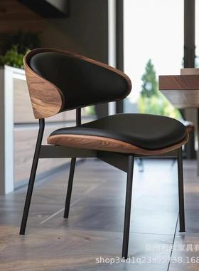 设计师伊姆斯实木餐椅家用现代简约胡桃木色酒店洽谈靠背椅子Eame