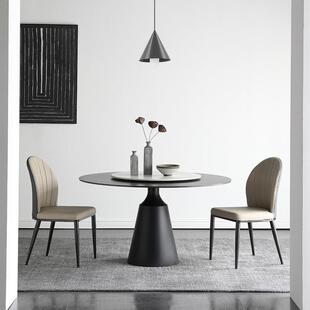 德利丰岩板餐桌椅子家用小户型现代简约圆形圆桌带转盘桌子轻奢风