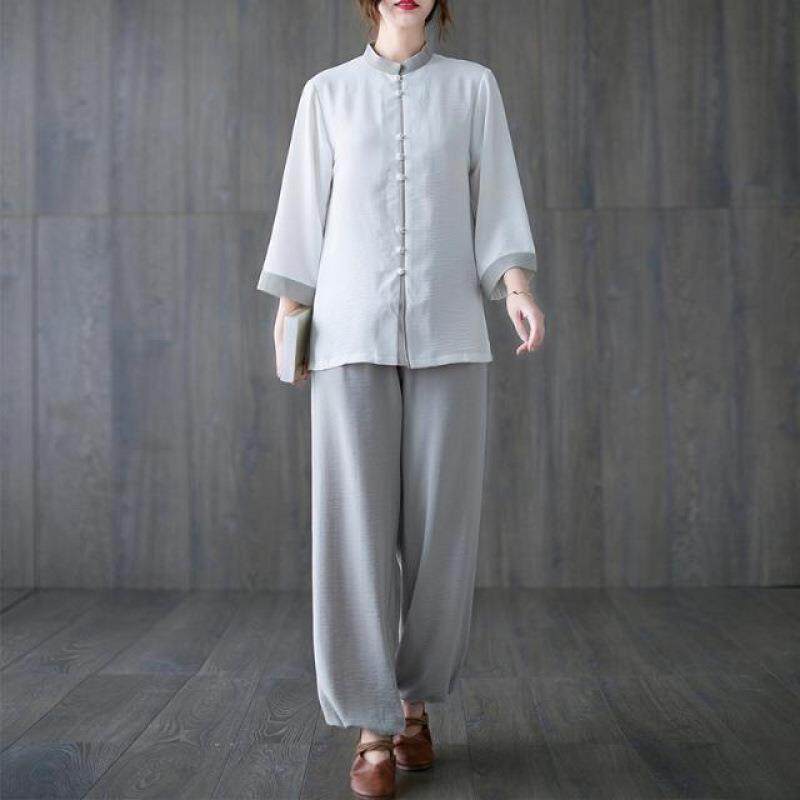 中国风太极服男女棉麻武术表演练功服中袖工作服茶服套装两件E18