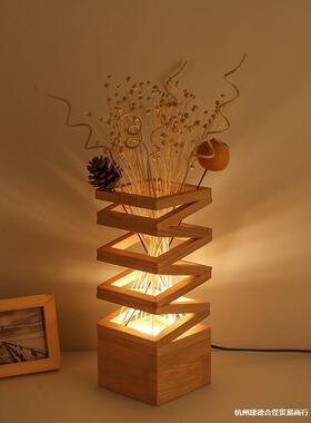 创意简约台灯装饰原木插花温馨浪漫卧室床头客厅书房现代LED台灯
