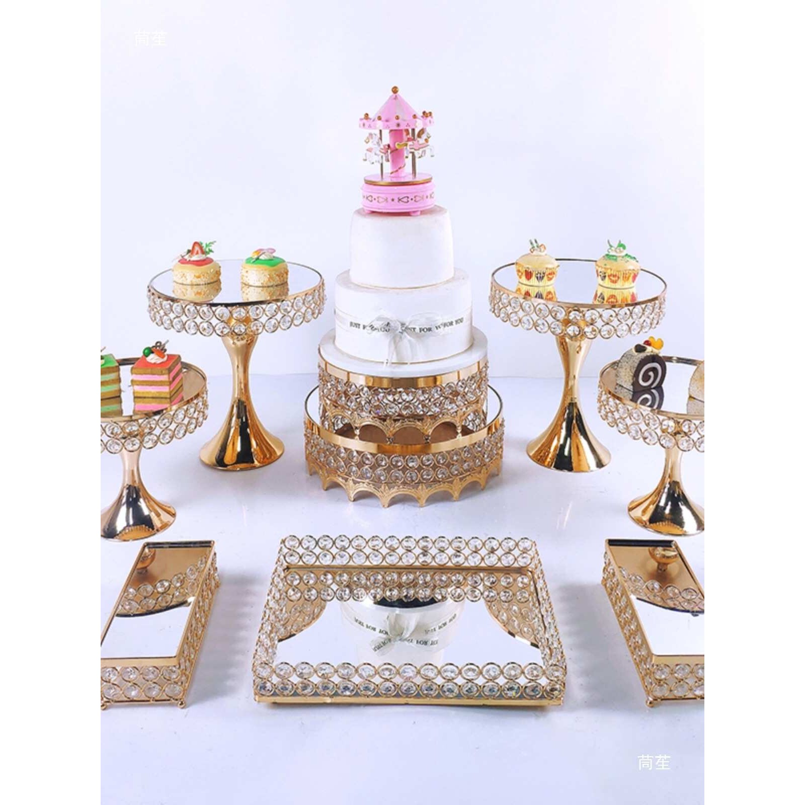 欧式现货跨境水晶是手工创意甜品台展示架摆件甜点糕点托盘摆放
