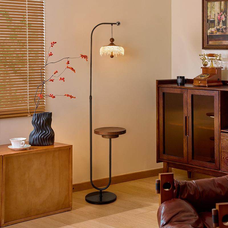 水滴落地灯客厅沙发旁边高级感胡桃木色置物架一体边几卧室氛围灯