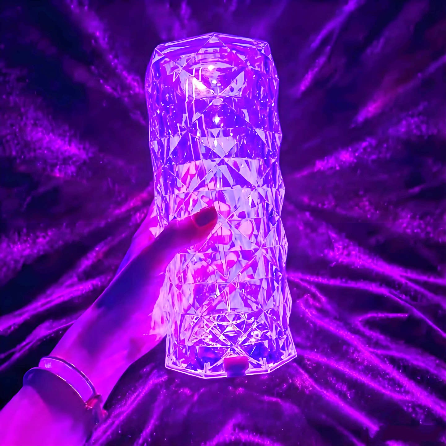 玫瑰花瓣投影水晶灯触摸感应充电小夜灯创意浪漫情调卧室氛围装饰