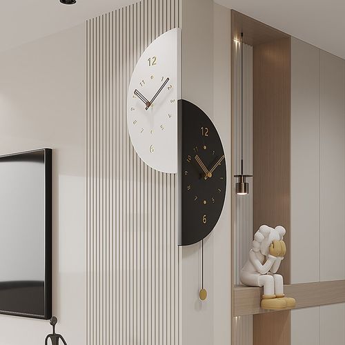 2024新款现代简约客厅拐角双面挂钟家用转角时钟餐厅钟表挂墙挂表