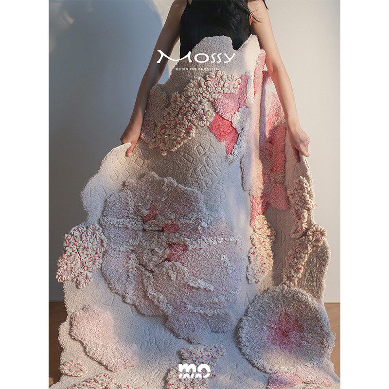 陌希纤维艺术公主风少女浪漫地毯卧室不规则高级手工羊毛床边飘窗