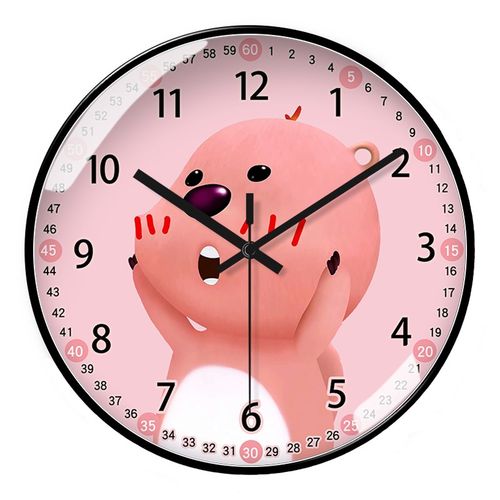 儿童卧室挂墙挂钟loopy海狸学生早教超静音石英钟卫星对时电波钟