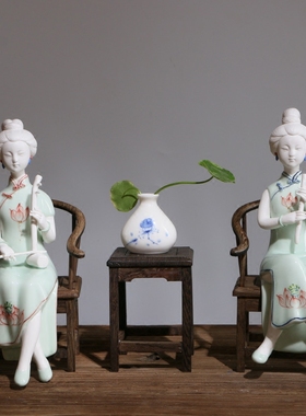 创意陶瓷人物小摆件白瓷中式古典电视柜装饰品仕女家居客厅工艺品