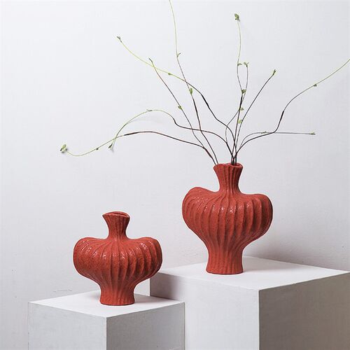 侘寂风陶瓷花瓶民宿茶室现代摆设酒店售楼处前台高档摆件异形花瓶