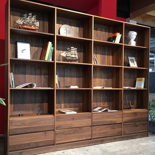 定制实木书架整墙书柜落地组合大容量满墙书橱橡木樱桃木卡座书柜