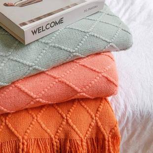 奢毛毯办室午睡披肩毯沙发盖毯沙发装 饰毯毯民轻XGF宿床旗床公尾