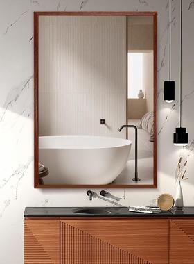 简中式实木浴室镜挂墙漱式卫生间镜子约化妆室镜洗82442浴镜可贴