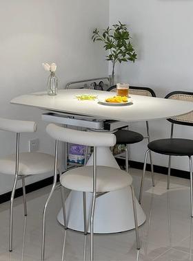 奶变油风纯白色岩餐桌椅子旋转板伸缩叠华尔折MHM兹方圆形两用饭