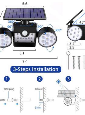 太阳能壁灯户人体感双头30应LED室LEJ外庭院太阳壁灯能旋转外照明