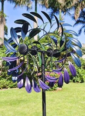 跨境PIO热销户外铁艺风花车别墅庭院装饰工艺园四彩虹风车旋转摆