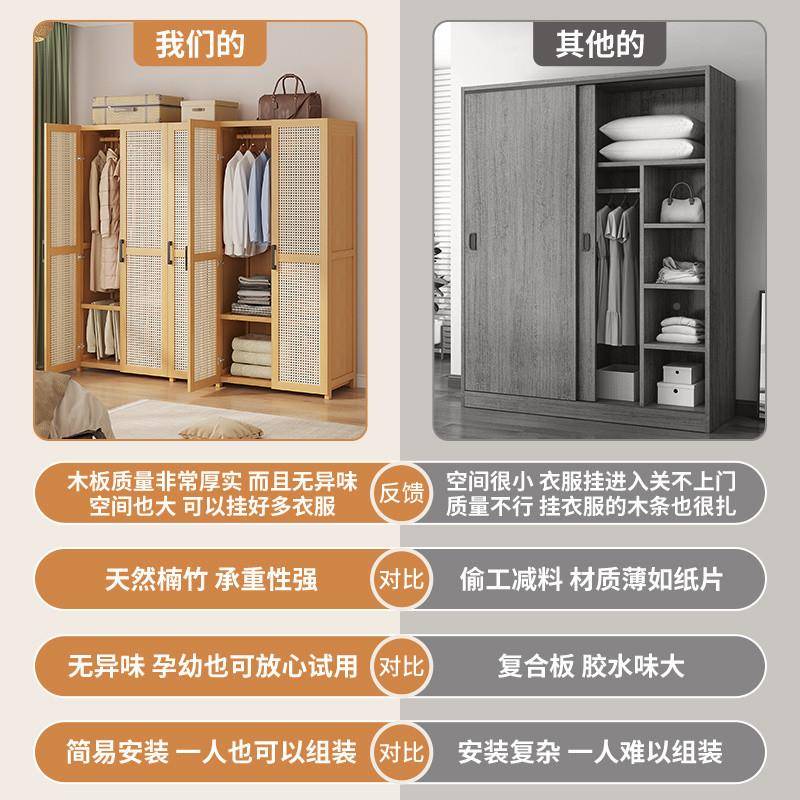 衣柜家用卧室出租房用组装经易济型儿0楠竹童小户型收纳简柜子衣