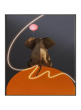 简约墙壁创意LEONI灯带玄关画动D物发光轻厅奢客现代落地装饰画