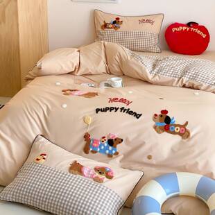 卡通套可爱纯全棉件套四季通QGQ用单人棉儿童三件套1米5四床单被