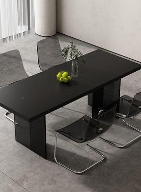 克力悬浮纯黑板色岩餐桌亚意式极简家用小户GY1008型台长方形岛餐