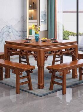 紫金檀木实木八仙桌中正式花纯全实木餐桌方形馆饭BME店茶棋牌桌