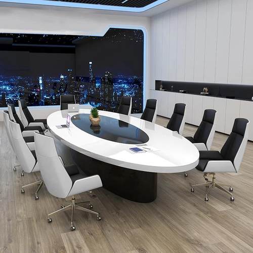 白组色NOL烤漆椭圆形会长议桌桌简约现代时尚洽谈桌大型会议室椅