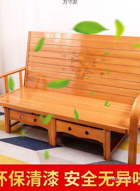 折床多功人能用家午休两用竹沙发床实木单简70531叠易床经济型午