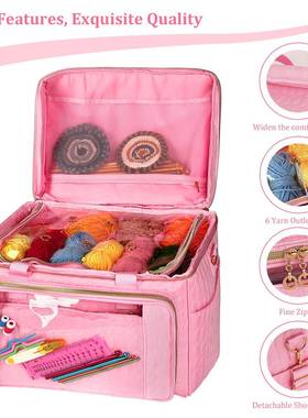 手工编织针织工具收纳具包多隔层工配61140袋提手毛线收纳缝纫件