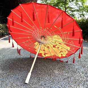 #大NKK风红色纯红色舞蹈新伞流苏婚礼装饰娘中国古装伞汉服油纸伞