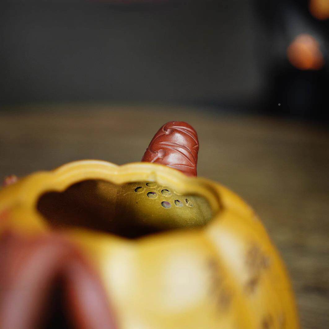 南瓜壶原矿纯段泥宜兴紫砂壶具名家VNG手工刻绘器贴花文茶玩茶泡