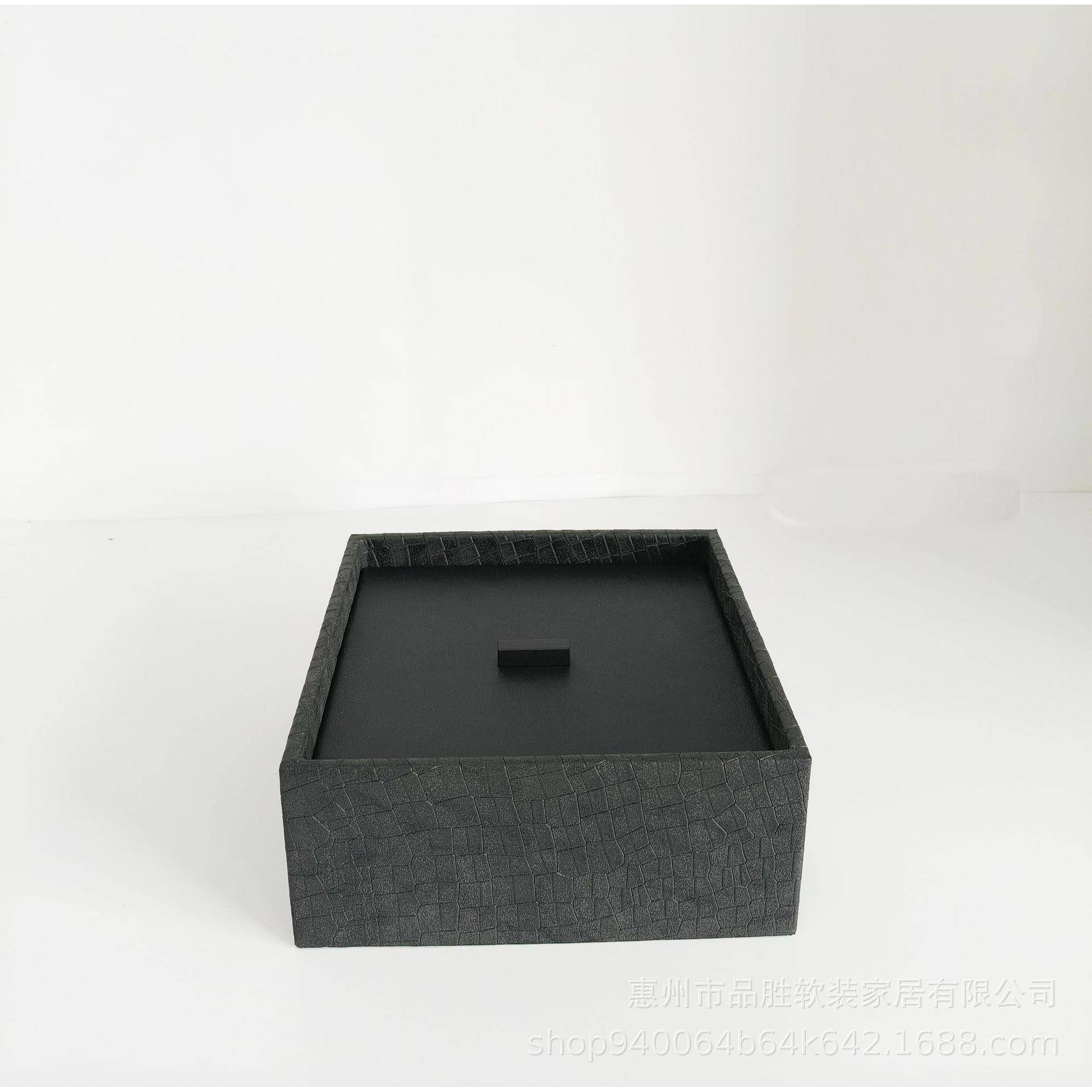 现代极简木质革605方板形饰品样间衣盒帽间卧室床头柜储物盒摆皮
