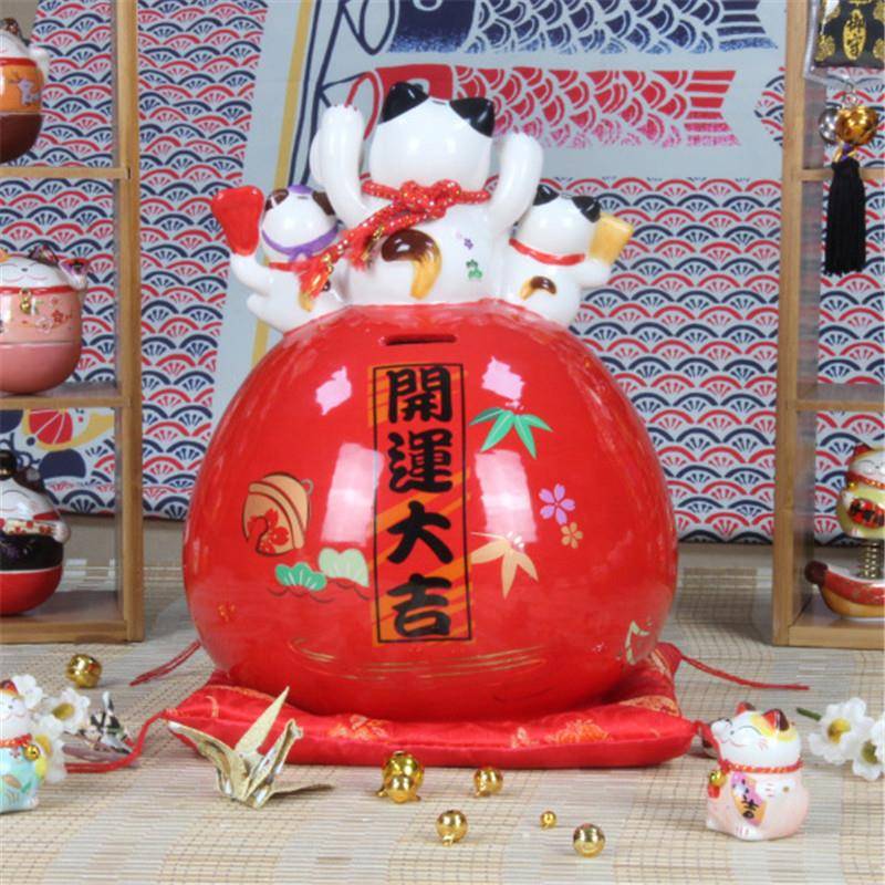 厂家直销寸红色福旺9达摩存钱寿罐店客厅司摆件陶瓷530工艺品