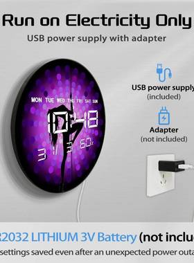 紫色舞者GWM图案多简湿约客厅挂钟电子功能家时钟带温度度用静音