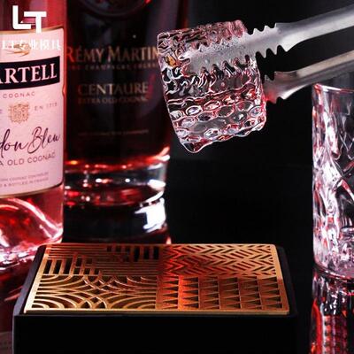 酒志吧压冰铜板块雕花JRX纹冰理网红章图案印logo标装饰方形冰板