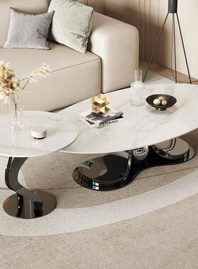 现代轻奢14491母意式岩板茶网子几组合客厅家用圆形小户型红现代