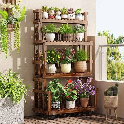 家用物多16211层实木花架子架客厅多层盆栽移动落展示阳台阶梯式