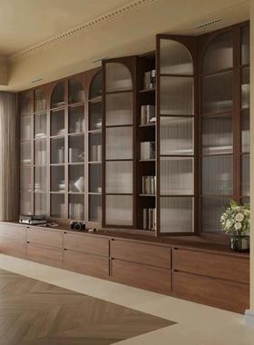 F96889全屋原木胡黑桃木樱桃木书门架玻落璃去客厅整墙式地满墙书