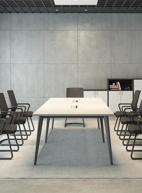 白色会桌议简代洽谈现桌长桌小型长条桌子椅约组合接ZES待室办公