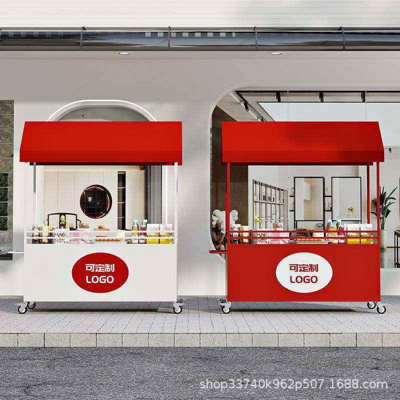 集市市移动花车摆摊推地车YVV商网业街展示架红促销车春季活夜动