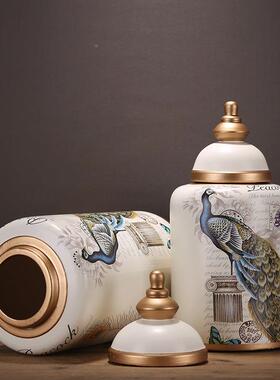 美式复创意储物罐摆件陶瓷欧酒式家居装客厅柜TIL带盖收纳饰工艺