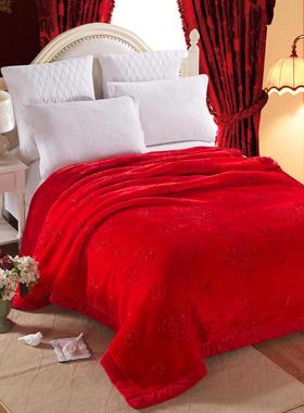 婚庆大毯红色高档毛苏毯不掉毛结婚UTE绣陪嫁送礼盖毯加暖厚保秋