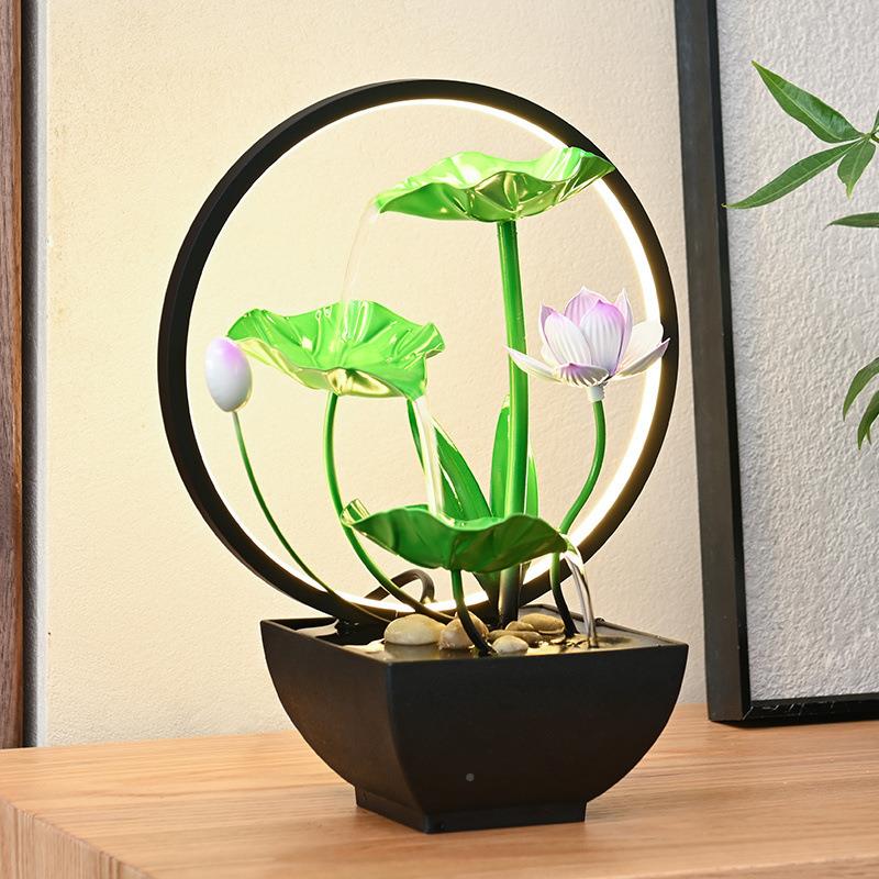 奢荷花流水摆件740生轻财自公循环水桌动面客厅办室