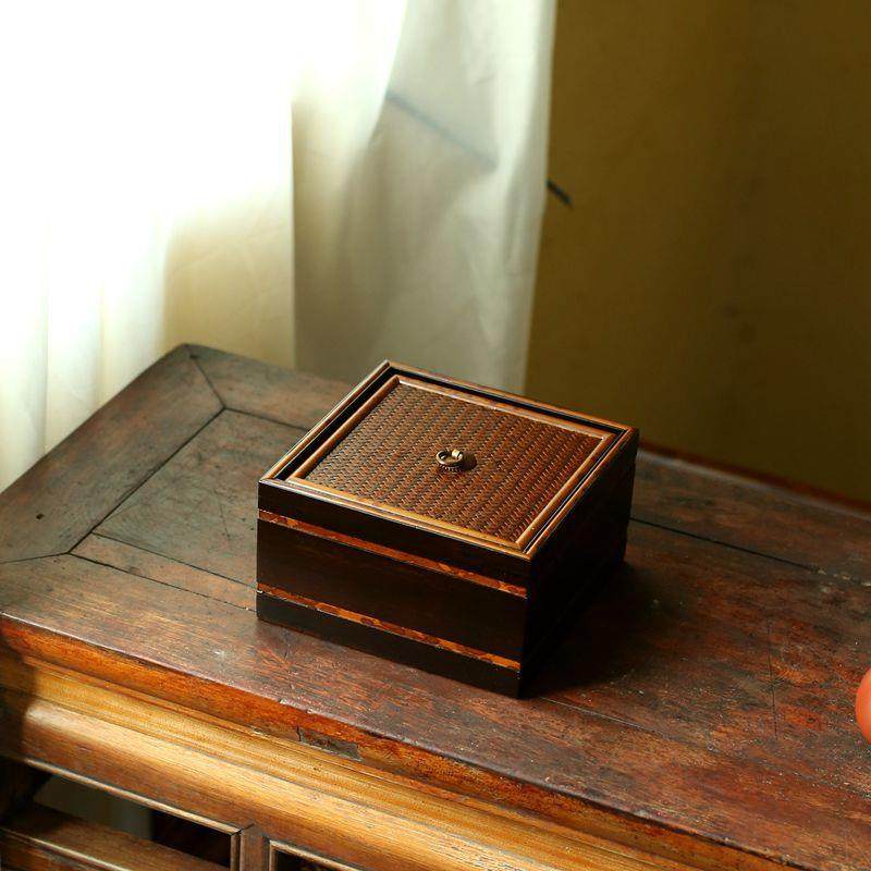 名家湘妃竹首饰盒绣盒侧边梅妃收纳盒日式竹制竹盒老珠子收藏盒