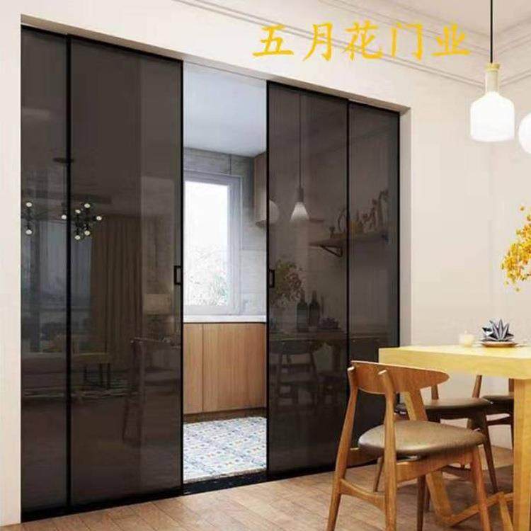 极窄铝合金推拉门多种规格钛镁合金黑色阳台门厨房客厅隔断推拉门