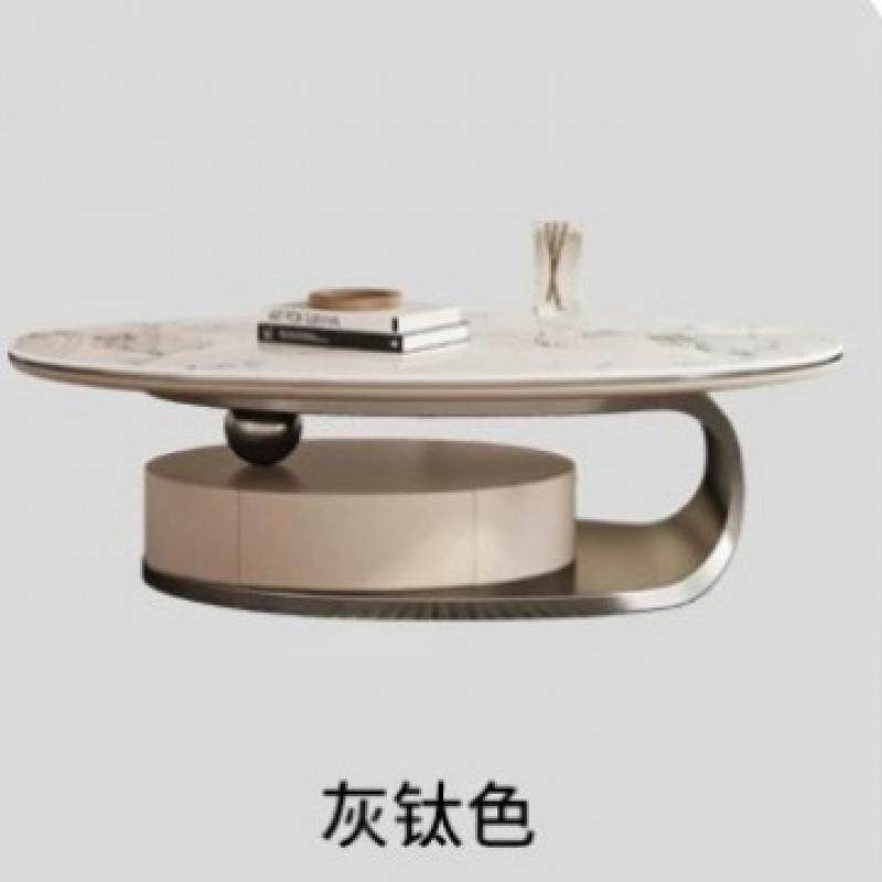 岩板茶几椭圆大形小组合带抽创电视柜椭圆形茶代客厅意意式轻奢现