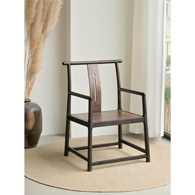 新款中式实木茶椅办金公室宾客椅凳榫卯围椅新IOJ乌木复古帽椅官